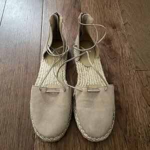 Eileen Fisher Lace Up Espadrilles Leather Flat Sandals Toffee Size 8.5 Boho Chic